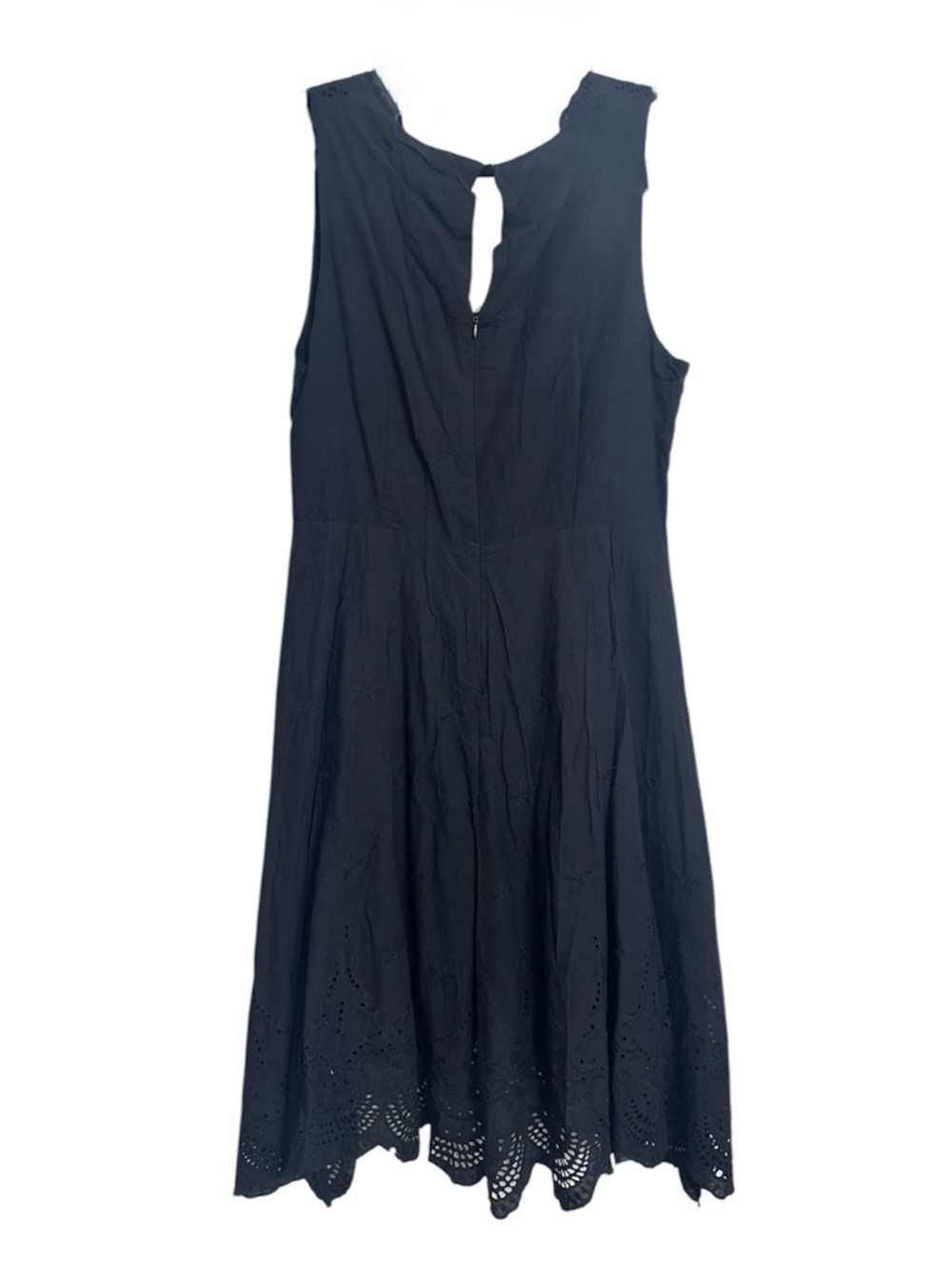 Miami by Francesca’s Eyelet Midi Dress Size M Black Asymmetrical Hem V Neck